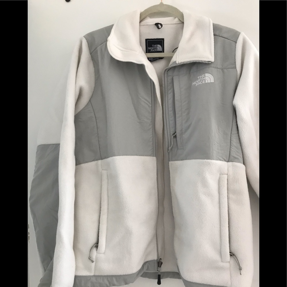 North Face white and gray zip up.